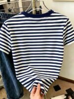 Elorivane Women's Pink-Brown Striped Y2K Tee, Casual Summer - Image 42