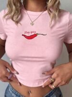Elorivane Women White Y2K Stay Spicy Graphic Crop Tee, Casual Summer Beach T-Shirt - Image 8