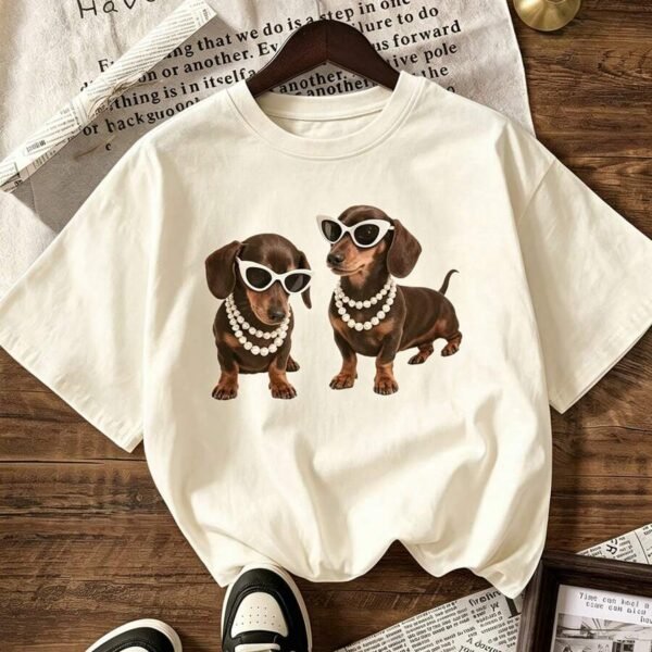 Elorivane Women's Dachshund Graphic Tee, Casual Summer Vacation