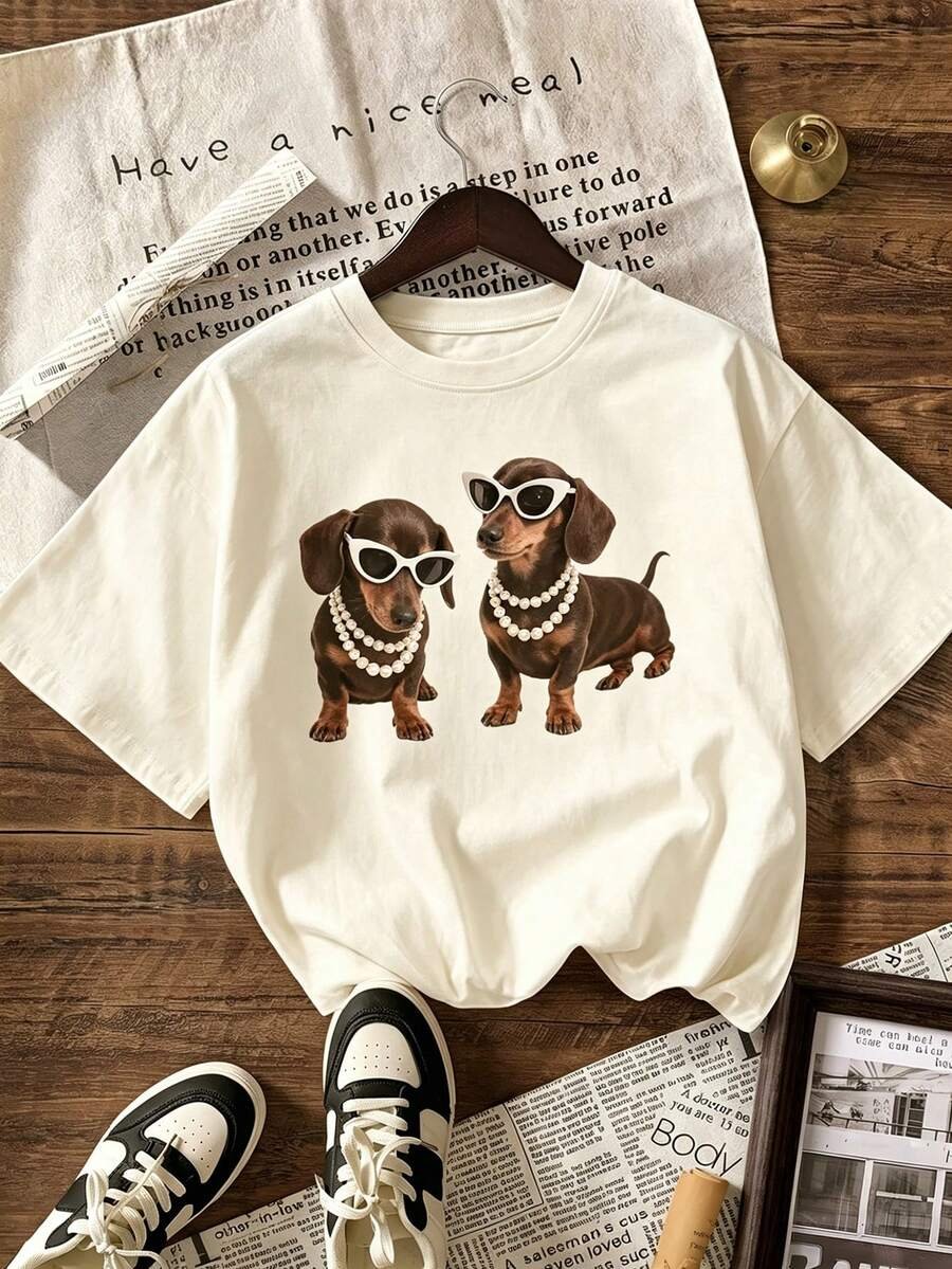 177650182548787ee04adc357020ad56ad24f7ee8c_thumbnail_900x Elorivane Women's Dachshund Graphic Tee, Casual Summer Vacation - Image 1