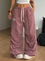 Elorivane Women Brown Polka Dot Parachute Pants, Wide Leg Athleisure Casual Trousers - Image 3