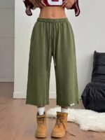 Elorivane Women Charcoal Gray Washed Shorts, Baggy Elastic Waist Cowgirl Vintage Athleisure Streetwear - Image 30