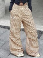 Elorivane Women Brown Polka Dot Parachute Pants, Wide Leg Athleisure Casual Trousers - Image 11