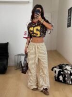 Elorivane Women Brown Polka Dot Parachute Pants, Wide Leg Athleisure Casual Trousers - Image 10