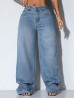 Elorivane Women's Low-Waist Wide Leg Blue Jeans, Curved Hem Casual Fall Denim - Image 14