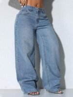 Elorivane Women's Low-Waist Wide Leg Blue Jeans, Curved Hem Casual Fall Denim - Image 12