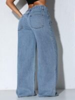 Elorivane Women's Low-Waist Wide Leg Blue Jeans, Curved Hem Casual Fall Denim - Image 9