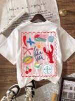 Elorivane Women's Striped Lobster Graphic Tee, Round Neck Casual Summer Vacation - Image 2