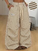 Elorivane Women Brown Polka Dot Parachute Pants, Wide Leg Athleisure Casual Trousers - Image 9