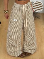 Elorivane Women Brown Polka Dot Parachute Pants, Wide Leg Athleisure Casual Trousers - Image 7