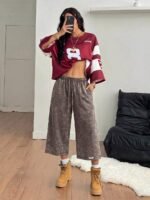 Elorivane Women Charcoal Gray Washed Shorts, Baggy Elastic Waist Cowgirl Vintage Athleisure Streetwear - Image 36