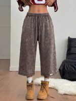 Elorivane Women Charcoal Gray Washed Shorts, Baggy Elastic Waist Cowgirl Vintage Athleisure Streetwear - Image 37