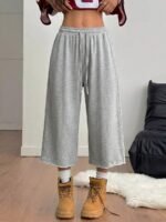 Elorivane Women Charcoal Gray Washed Shorts, Baggy Elastic Waist Cowgirl Vintage Athleisure Streetwear - Image 41