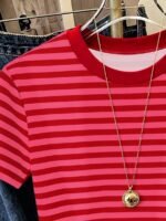 Elorivane Women's Pink-Brown Striped Y2K Tee, Casual Summer - Image 60