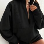 Elorivane Plus Size Fall Half-Zip Long Sleeve Loose Sweatshirt