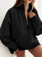 Elorivane Plus Size Fall Half-Zip Long Sleeve Loose Sweatshirt
