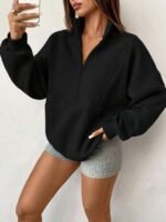 Elorivane Plus Size Fall Half-Zip Long Sleeve Loose Sweatshirt - Image 3