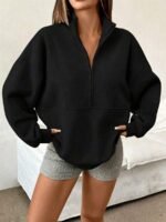 Elorivane Plus Size Fall Half-Zip Long Sleeve Loose Sweatshirt - Image 5