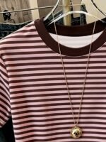 Elorivane Women's Pink-Brown Striped Y2K Tee, Casual Summer - Image 9