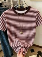Elorivane Women's Pink-Brown Striped Y2K Tee, Casual Summer - Image 8