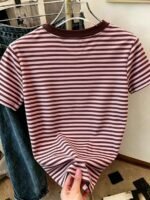Elorivane Women's Pink-Brown Striped Y2K Tee, Casual Summer - Image 2