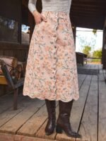 Elorivane Women Dark Blue Denim A Line Midi Skirt, High Waist Scalloped Button Front Western Cowgirl Fall Winter Country Skirt - Image 16