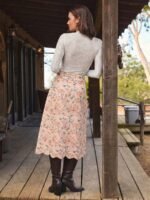 Elorivane Women Dark Blue Denim A Line Midi Skirt, High Waist Scalloped Button Front Western Cowgirl Fall Winter Country Skirt - Image 17