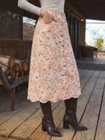 Elorivane Women Dark Blue Denim A Line Midi Skirt, High Waist Scalloped Button Front Western Cowgirl Fall Winter Country Skirt - Image 19