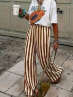 Elorivane Women Blue & White Striped Woven Wide Leg Beach Pants, Casual Spring Summer Trousers - Image 8