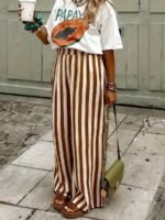 Elorivane Women Blue & White Striped Woven Wide Leg Beach Pants, Casual Spring Summer Trousers - Image 6