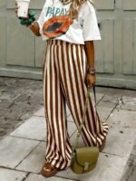 Elorivane Women Blue & White Striped Woven Wide Leg Beach Pants, Casual Spring Summer Trousers - Image 7