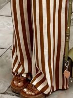 Elorivane Women Blue & White Striped Woven Wide Leg Beach Pants, Casual Spring Summer Trousers - Image 11