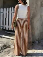 Elorivane Women Blue & White Striped Woven Wide Leg Beach Pants, Casual Spring Summer Trousers - Image 9