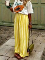 Elorivane Women Blue & White Striped Woven Wide Leg Beach Pants, Casual Spring Summer Trousers - Image 12