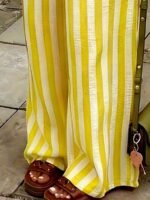 Elorivane Women Blue & White Striped Woven Wide Leg Beach Pants, Casual Spring Summer Trousers - Image 16