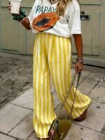 Elorivane Women Blue & White Striped Woven Wide Leg Beach Pants, Casual Spring Summer Trousers - Image 13