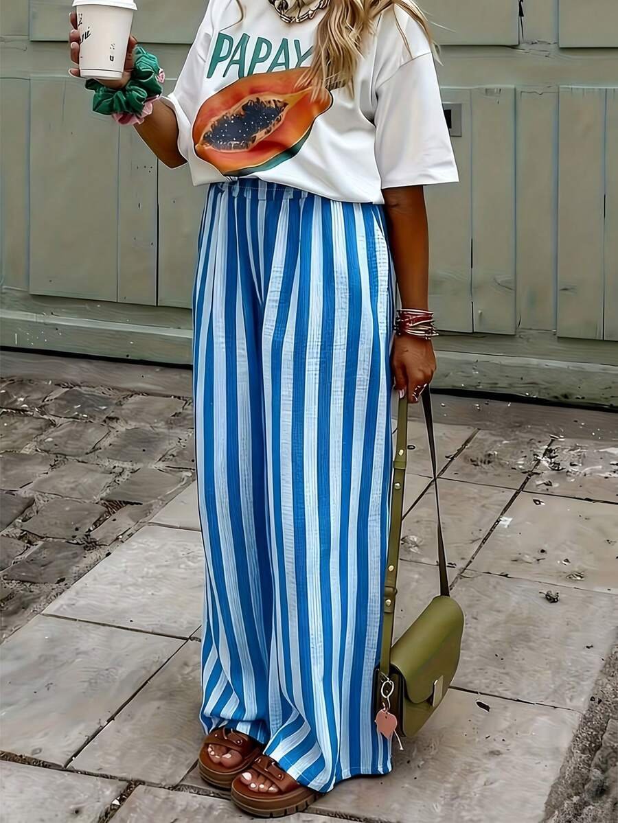 17779677884ebdefc95dedaabcb1b739c31279dde3_thumbnail_900x Elorivane Women Blue & White Striped Woven Wide Leg Beach Pants, Casual Spring Summer Trousers - Image 1