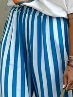 Elorivane Women Blue & White Striped Woven Wide Leg Beach Pants, Casual Spring Summer Trousers - Image 5