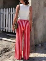 Elorivane Women Blue & White Striped Woven Wide Leg Beach Pants, Casual Spring Summer Trousers - Image 29