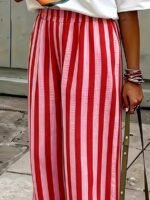 Elorivane Women Blue & White Striped Woven Wide Leg Beach Pants, Casual Spring Summer Trousers - Image 30