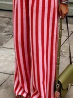 Elorivane Women Blue & White Striped Woven Wide Leg Beach Pants, Casual Spring Summer Trousers - Image 31