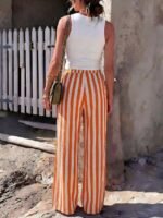 Elorivane Women Blue & White Striped Woven Wide Leg Beach Pants, Casual Spring Summer Trousers - Image 37