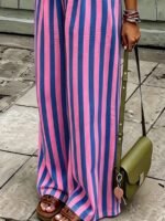 Elorivane Women Blue & White Striped Woven Wide Leg Beach Pants, Casual Spring Summer Trousers - Image 27