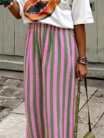 Elorivane Women Blue & White Striped Woven Wide Leg Beach Pants, Casual Spring Summer Trousers - Image 42
