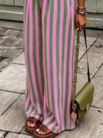 Elorivane Women Blue & White Striped Woven Wide Leg Beach Pants, Casual Spring Summer Trousers - Image 43