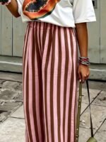 Elorivane Women Blue & White Striped Woven Wide Leg Beach Pants, Casual Spring Summer Trousers - Image 34