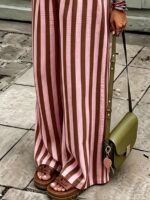 Elorivane Women Blue & White Striped Woven Wide Leg Beach Pants, Casual Spring Summer Trousers - Image 35