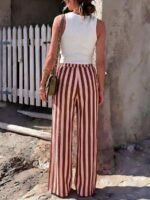 Elorivane Women Blue & White Striped Woven Wide Leg Beach Pants, Casual Spring Summer Trousers - Image 33