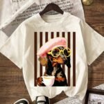 Elorivane Women's Striped Dachshund Tee, Casual Summer For Dog Lovers