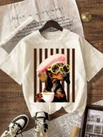 Elorivane Women's Striped Dachshund Tee, Casual Summer For Dog Lovers